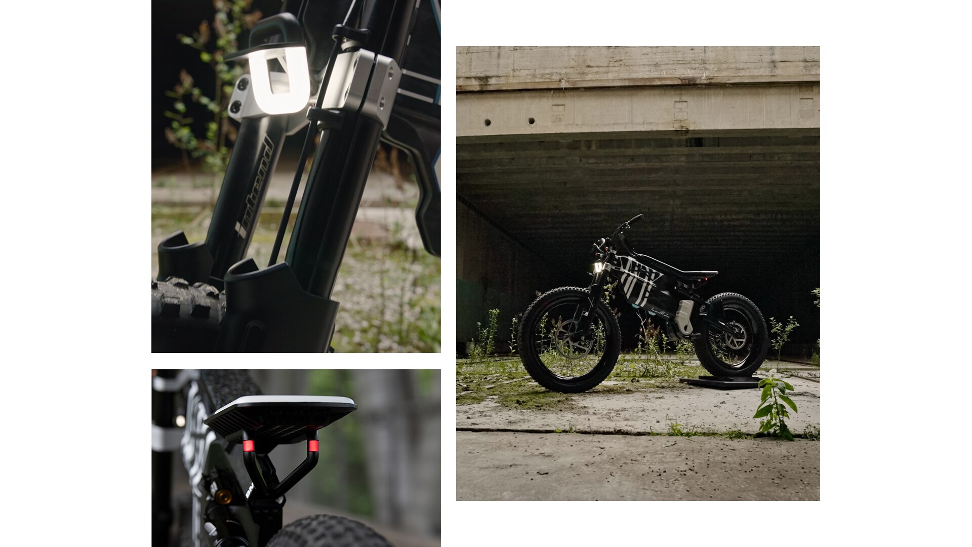 BMW Motorrad Vision AMBY с необикновен външен вид и гуми с едър грайфер, изправен на фона на изоставена фабрика.