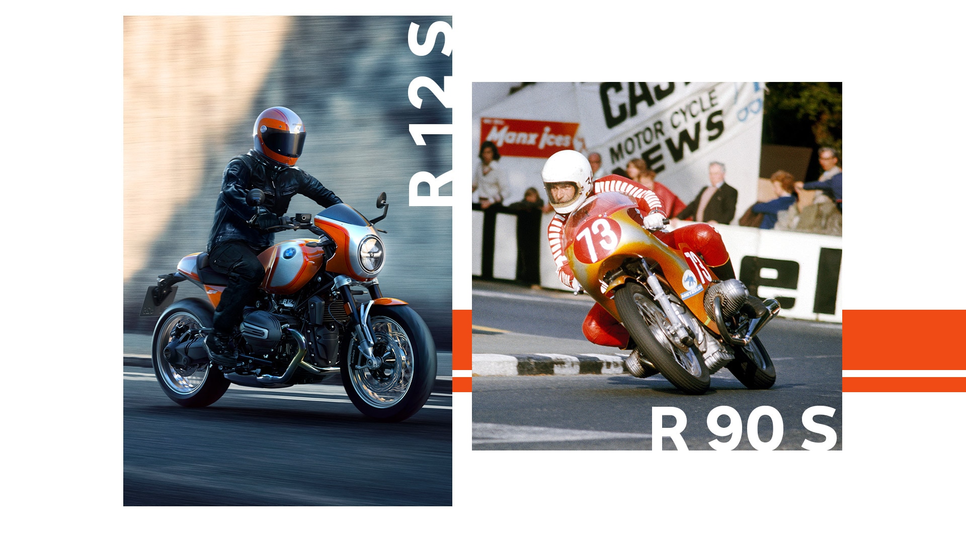 Collage with historical images and videos of the R 12 S from BMW Motorrad