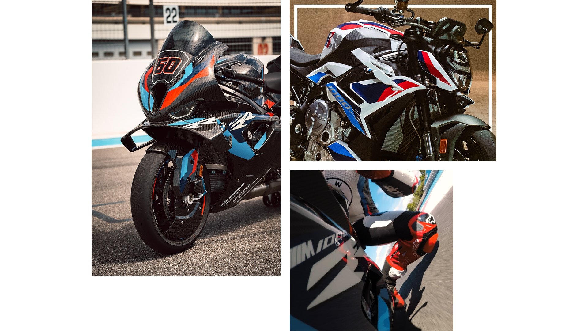 Колаж от снимки в движение на M 1000 RR и M 1000 R.