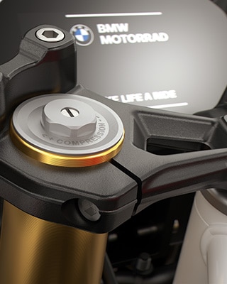 Златистата 43-милиметрова обърната вилка на F 450 RR от BMW Motorrad