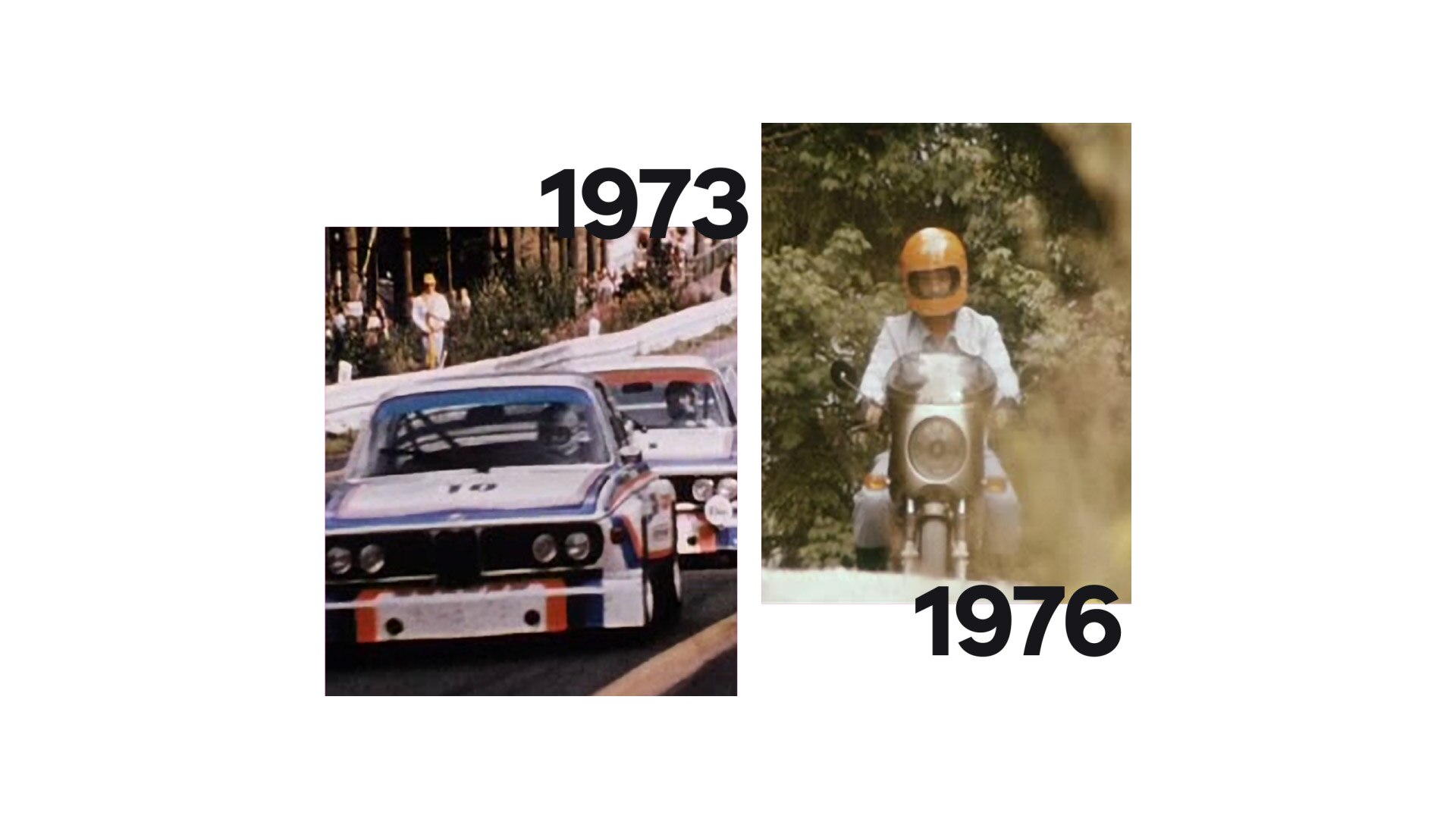 Отляво – историческото включване на BMW 3.0 CSL, отдясно – BMW R 90 S на Helmut Dähne.