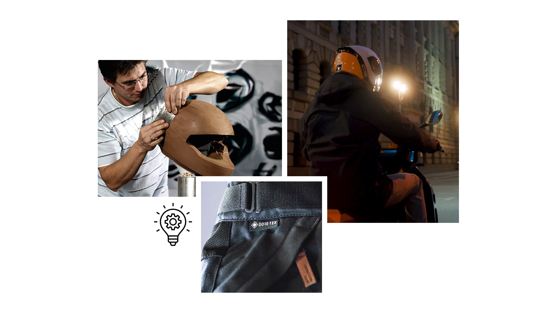 Колаж с иновации на BMW Motorrad, като якето Tokyo Connect GTX
